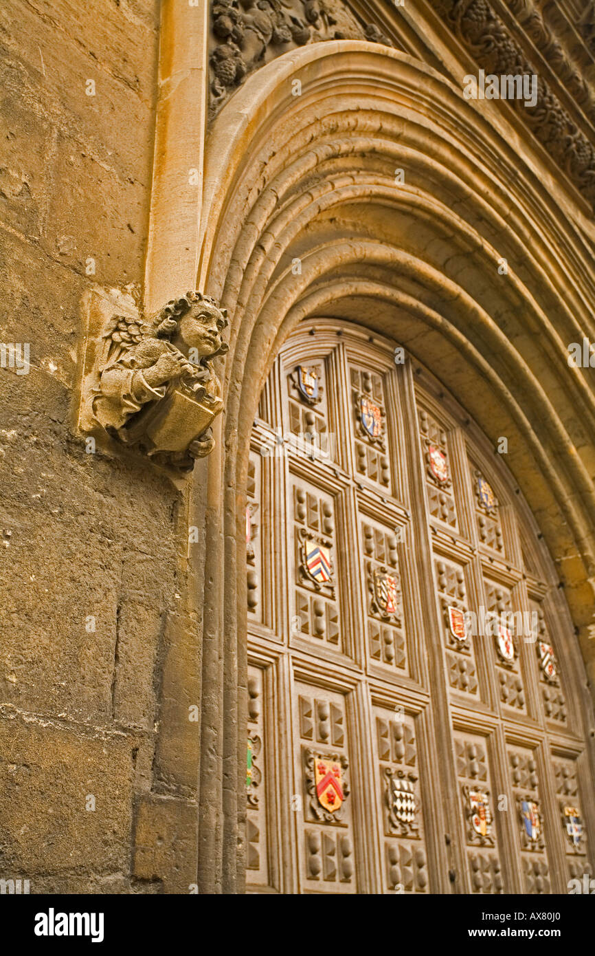 Architectural detail Oxford colleges, doorway, cherub Stock Photo