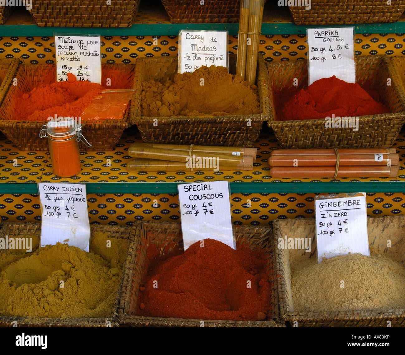 Spices on sale in Nice market, France Stock Photo