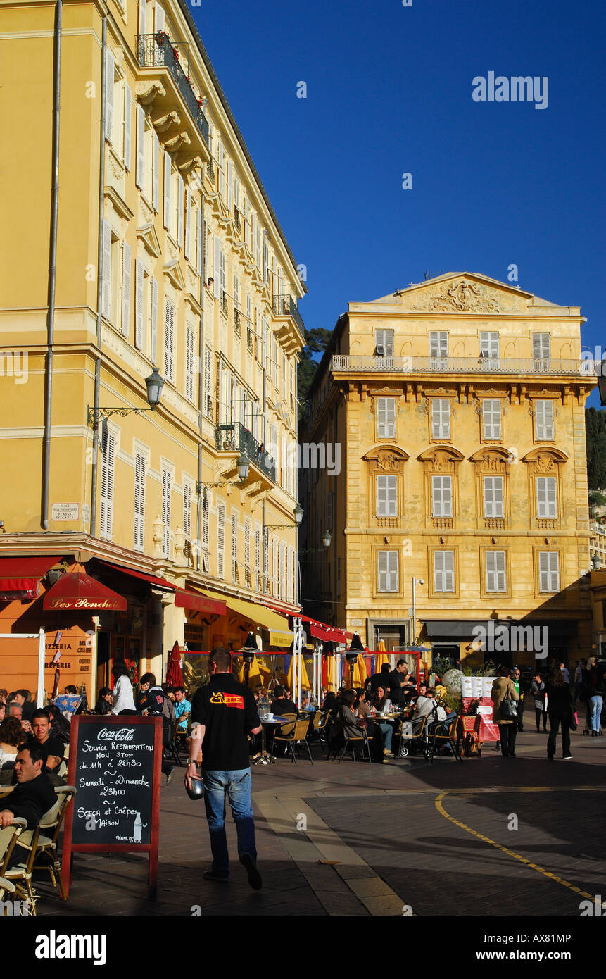 Outdoor bars and cafes in Place Charles Felix, Nice, France Stock Photo