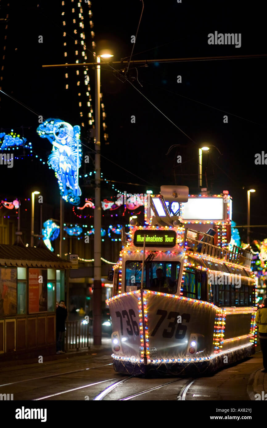 Boat shaped tram carrying visitors to the illuminations on a tour Stock Photo