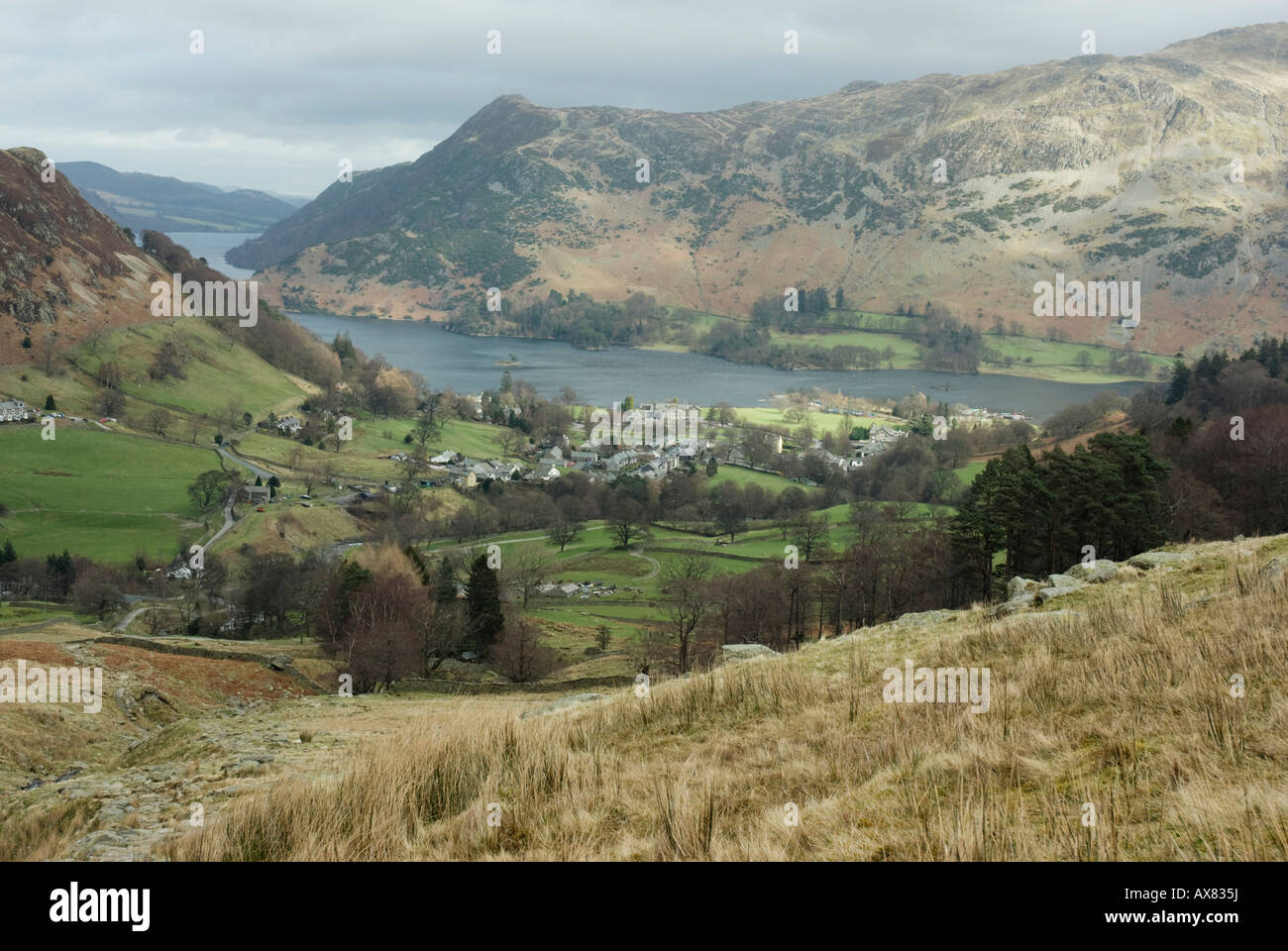 Glenridding and Ullswater lake viewed from above Stock Photo