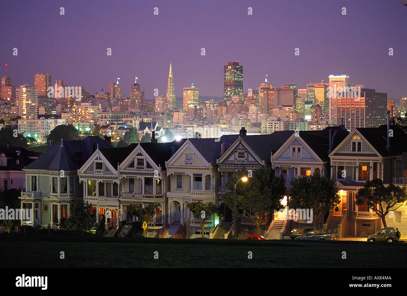 Victorian Houses in Alamo Square, San Francisco California, USA Stock
