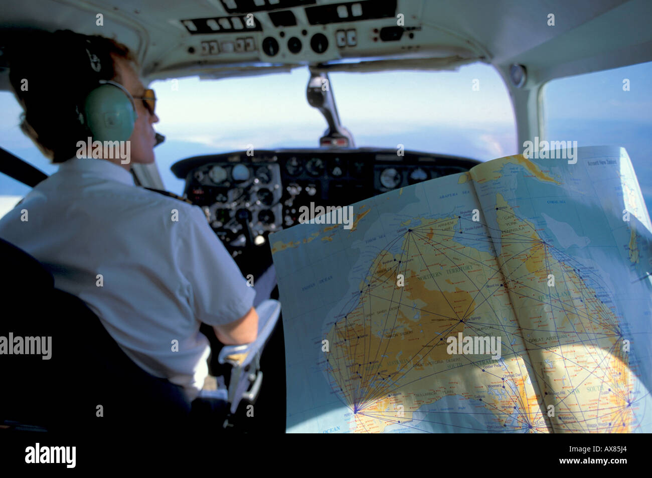 Pilot, Map of Australia, Mailrun Postflug, from Adelaide to Port Augusta, South Australia Stock Photo