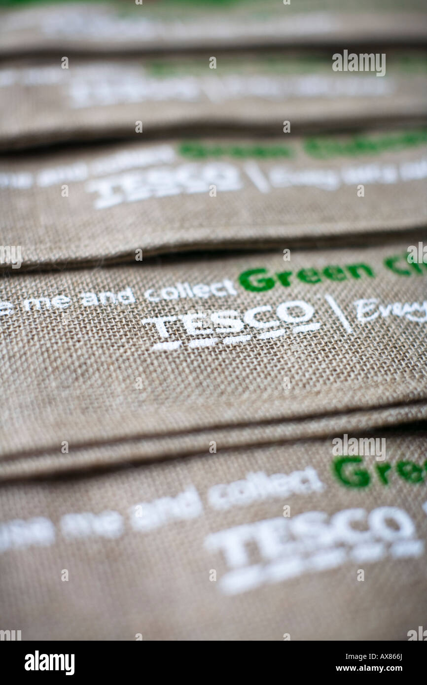 Tescos reusable hessian shopping bags, UK Stock Photo