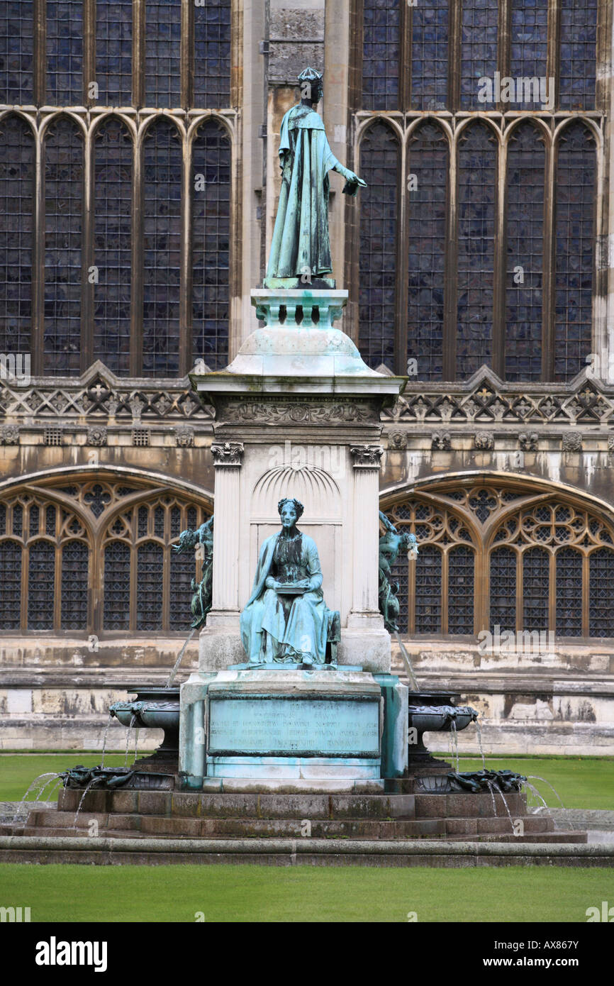 'Kings College Monument' with Kings College Chapel Cambridge in the background, Portrait image. Stock Photo