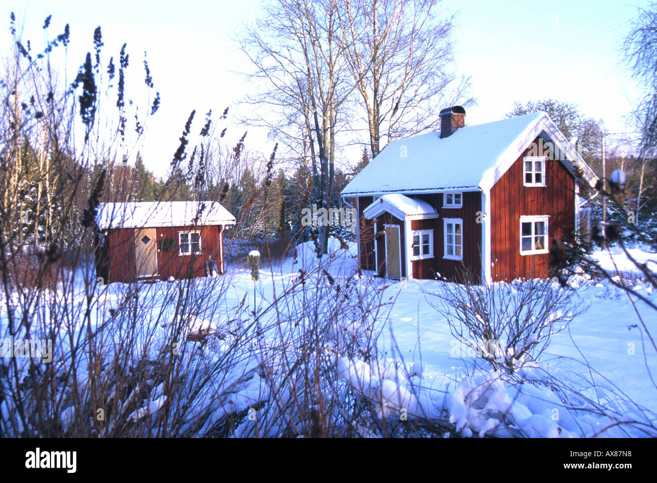 Sommer house in a winter landscape, South of Boras, Vastergotland Stock
