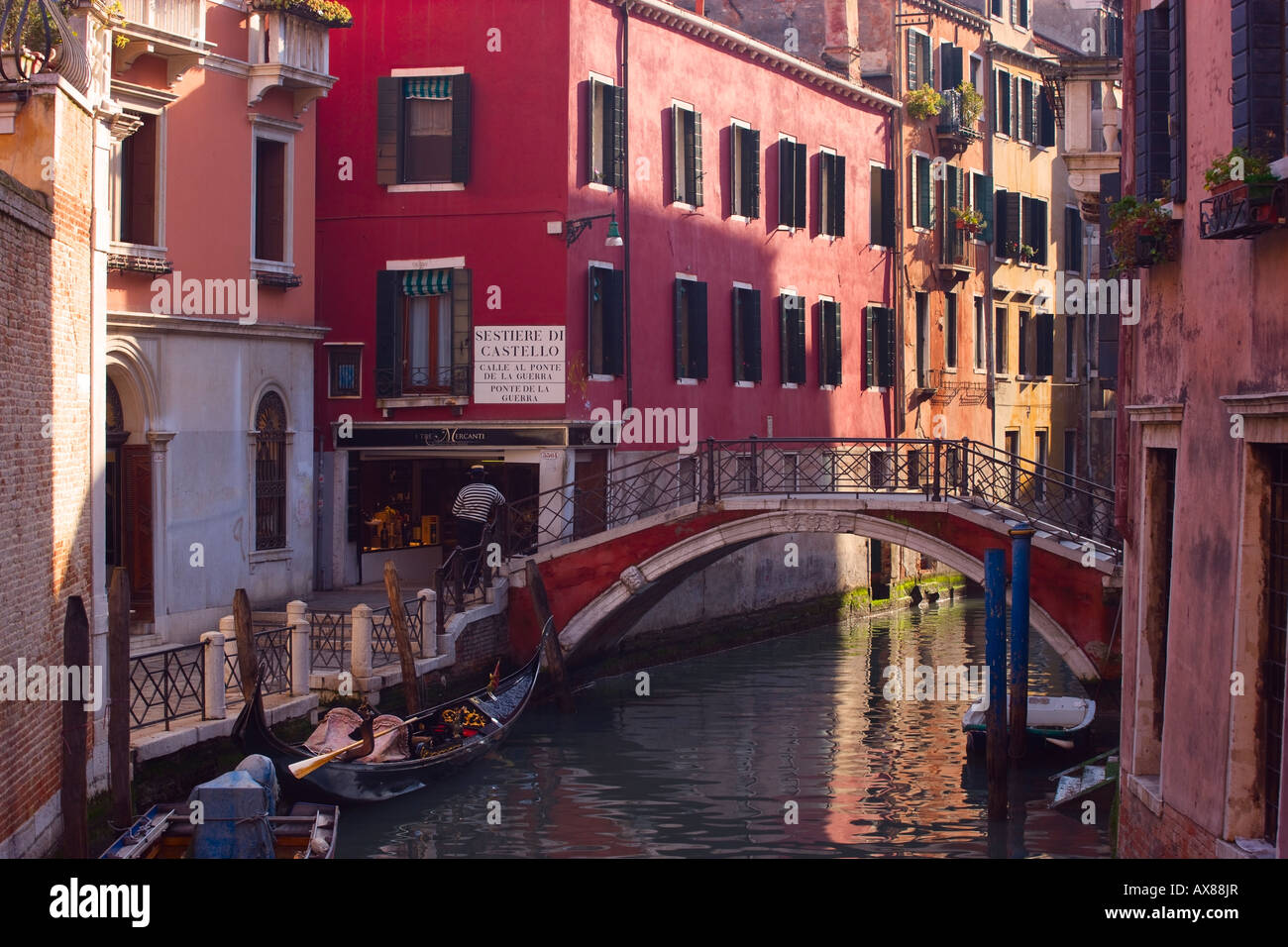 Canal scene in Castello District Venice Italy Stock Photo