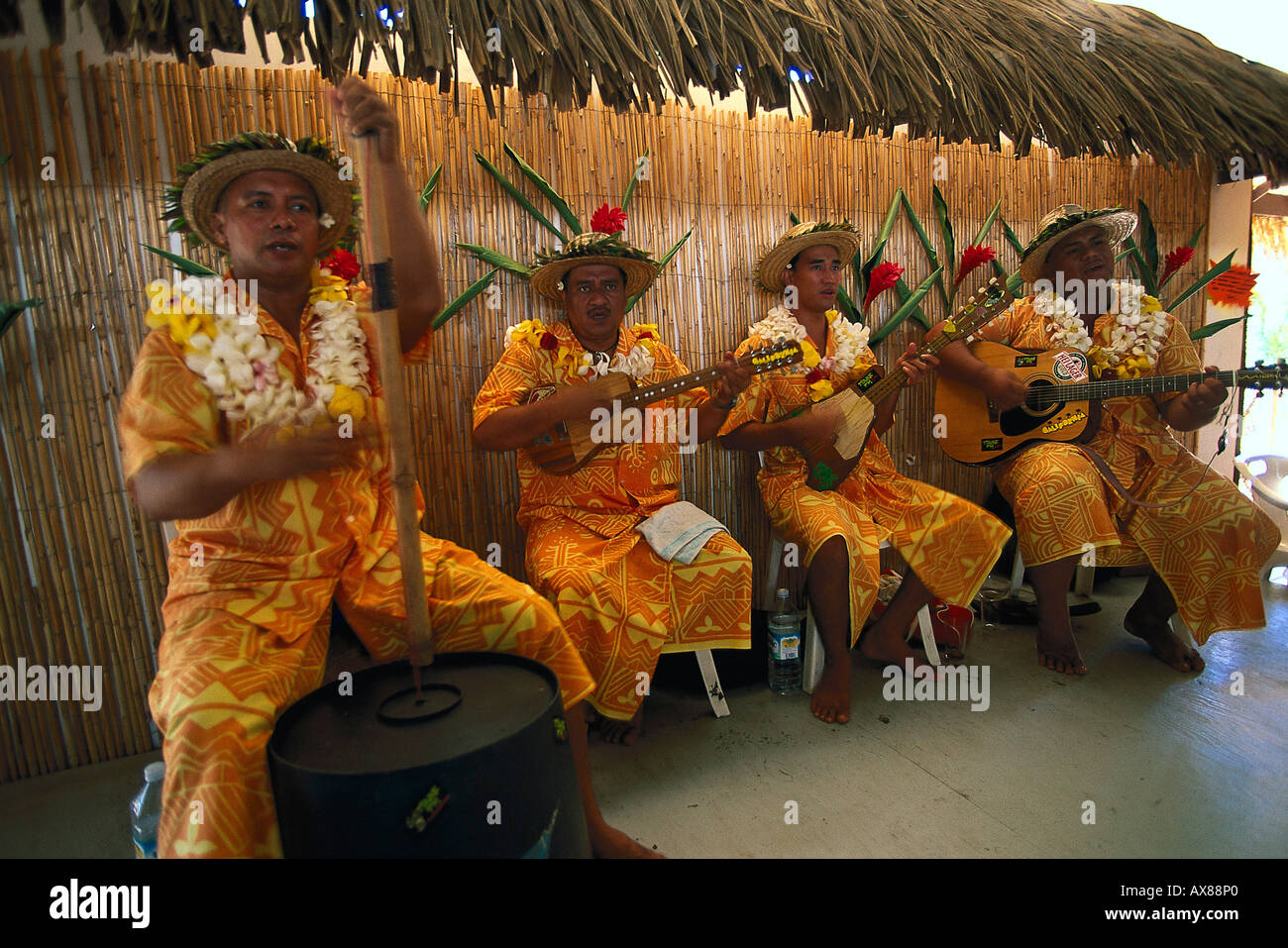 Musiker, Band Tamarii Himene, Public Marché, Papeete, Tahiti Franzoesisch Polynesien Stock Photo