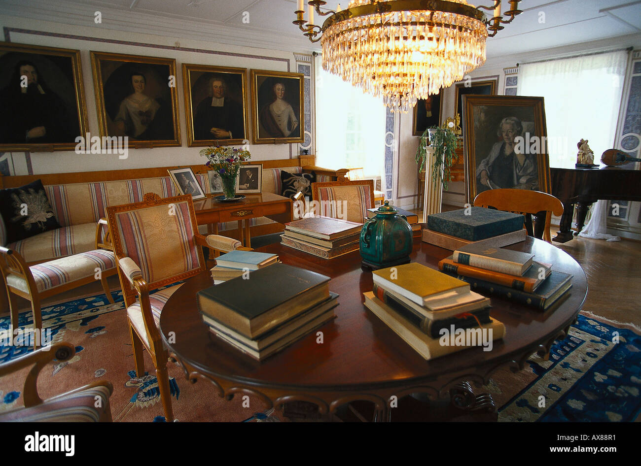 Interior view of the parlour at Selma Lagerloefs house Marbacka, Vaermland, Sweden, Europe Stock Photo