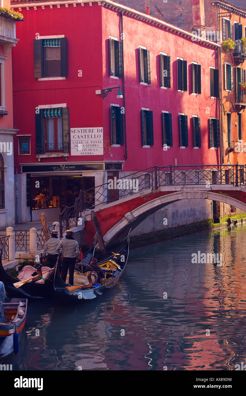 Canal scene in Castello District Venice Italy Stock Photo