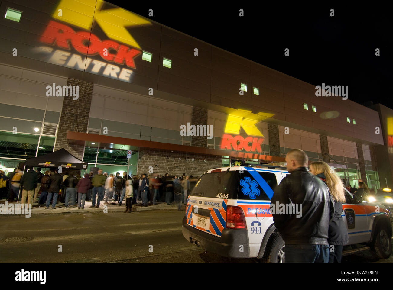 A crowd gathers outside the new K Rock Centre for the Tragically Hip concert on Feb 23rd 2008 Stock Photo