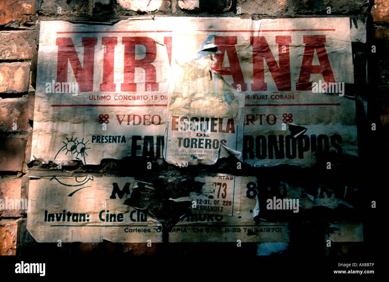 Poster for Nirvana rock concert on wall in Bogota Colombia Stock Photo