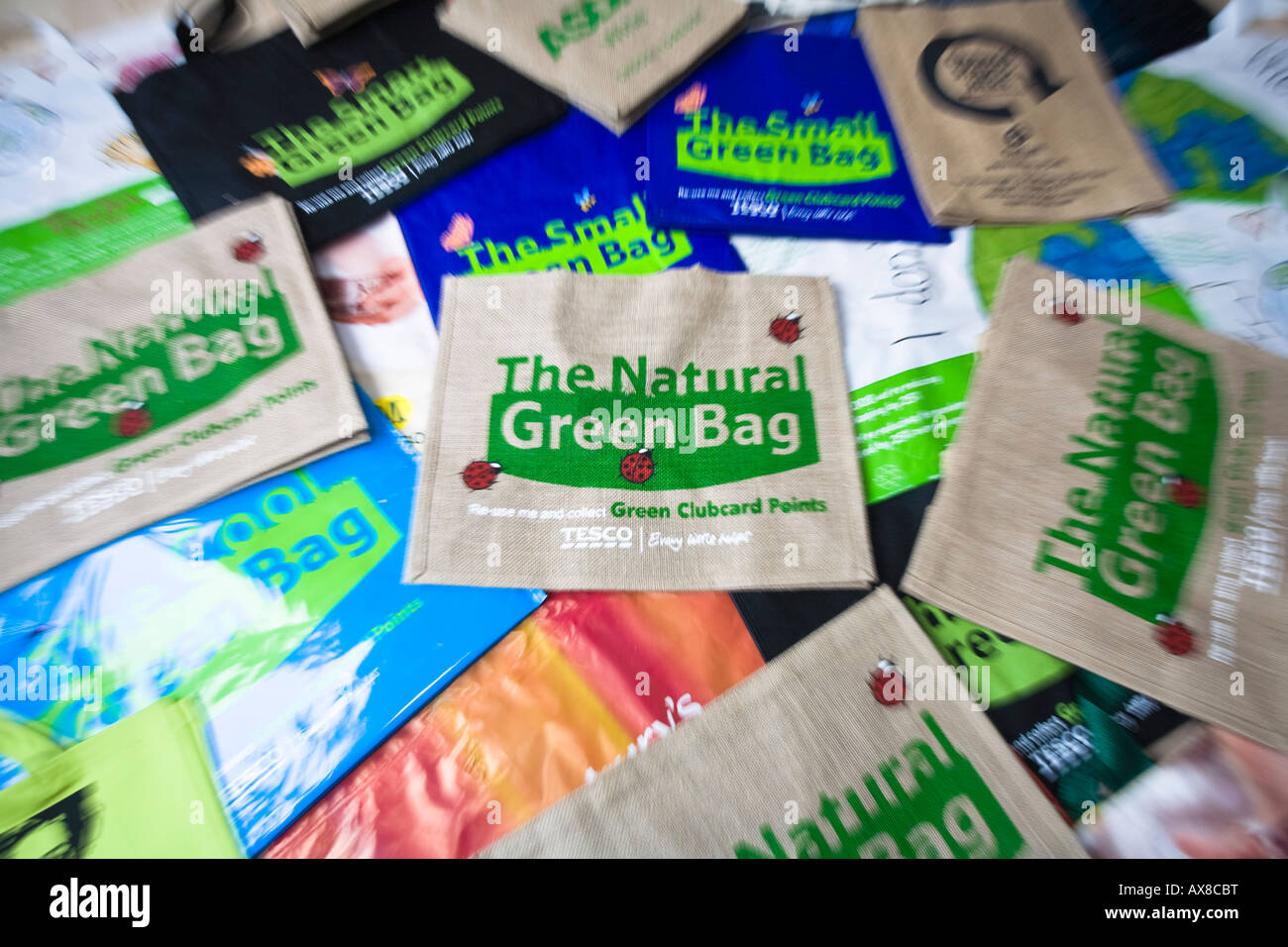 A collection of reusable shopping bags from UK shops and supermarkets