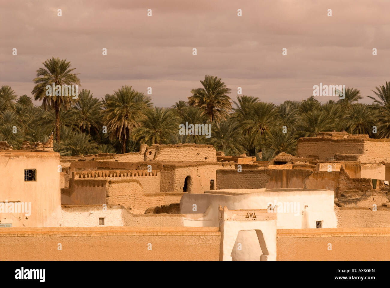 View of the Old City of Ghadames from the cemetery, Libya, North Africa. Stock Photo
