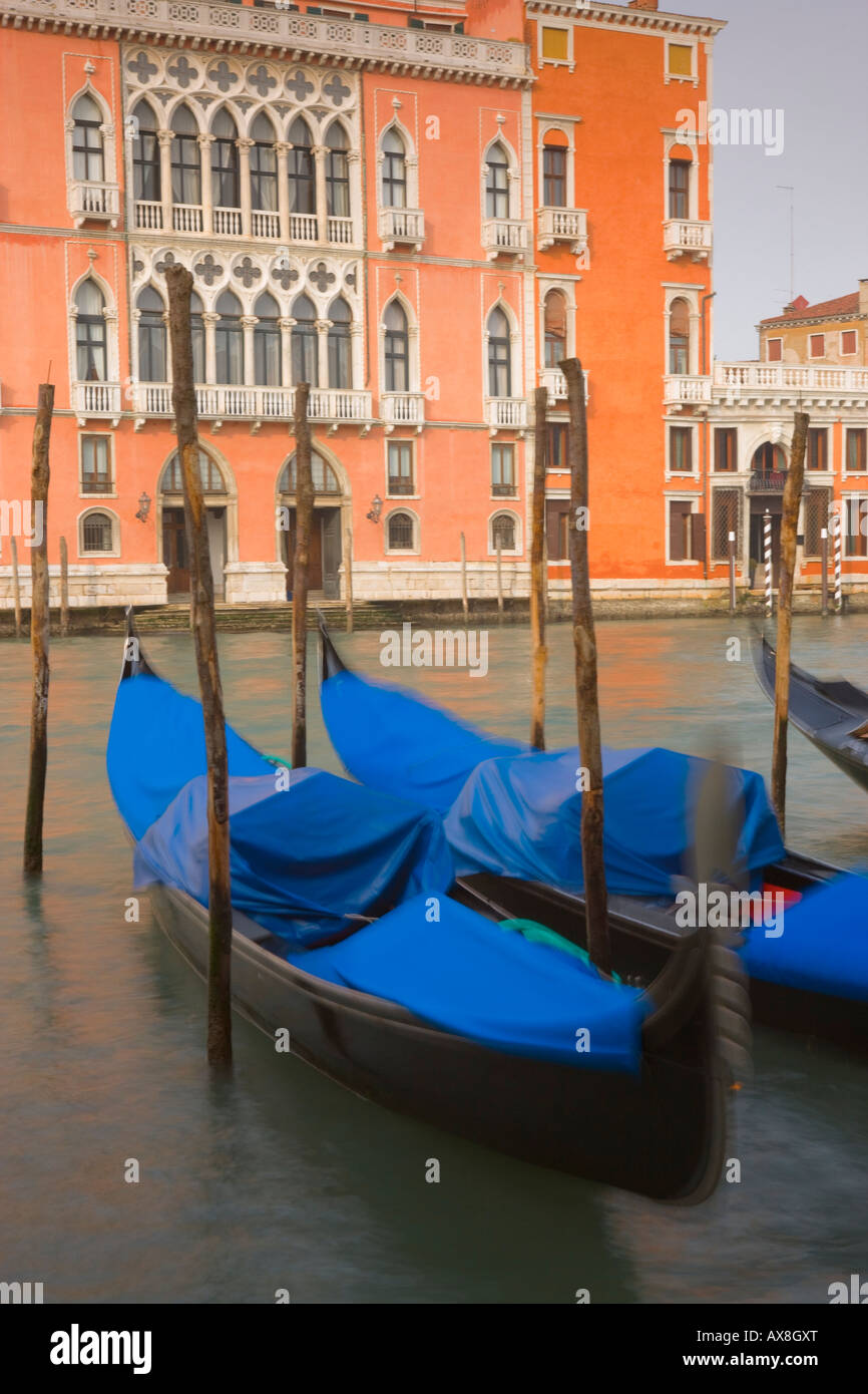 Gondola on the Grand Canal Venice Italy at dusk Stock Photo