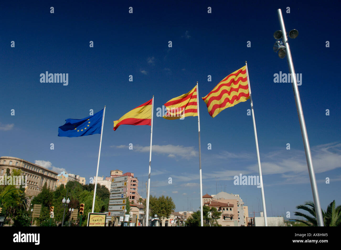 Flags of European Union, Spain, Catalonia and Tarragona Stock Photo Alamy