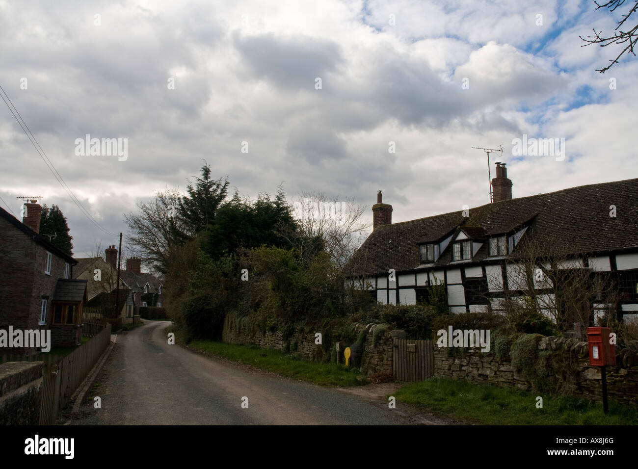 Black and White cottages at Woodseaves Eardisley Herefordshire Stock