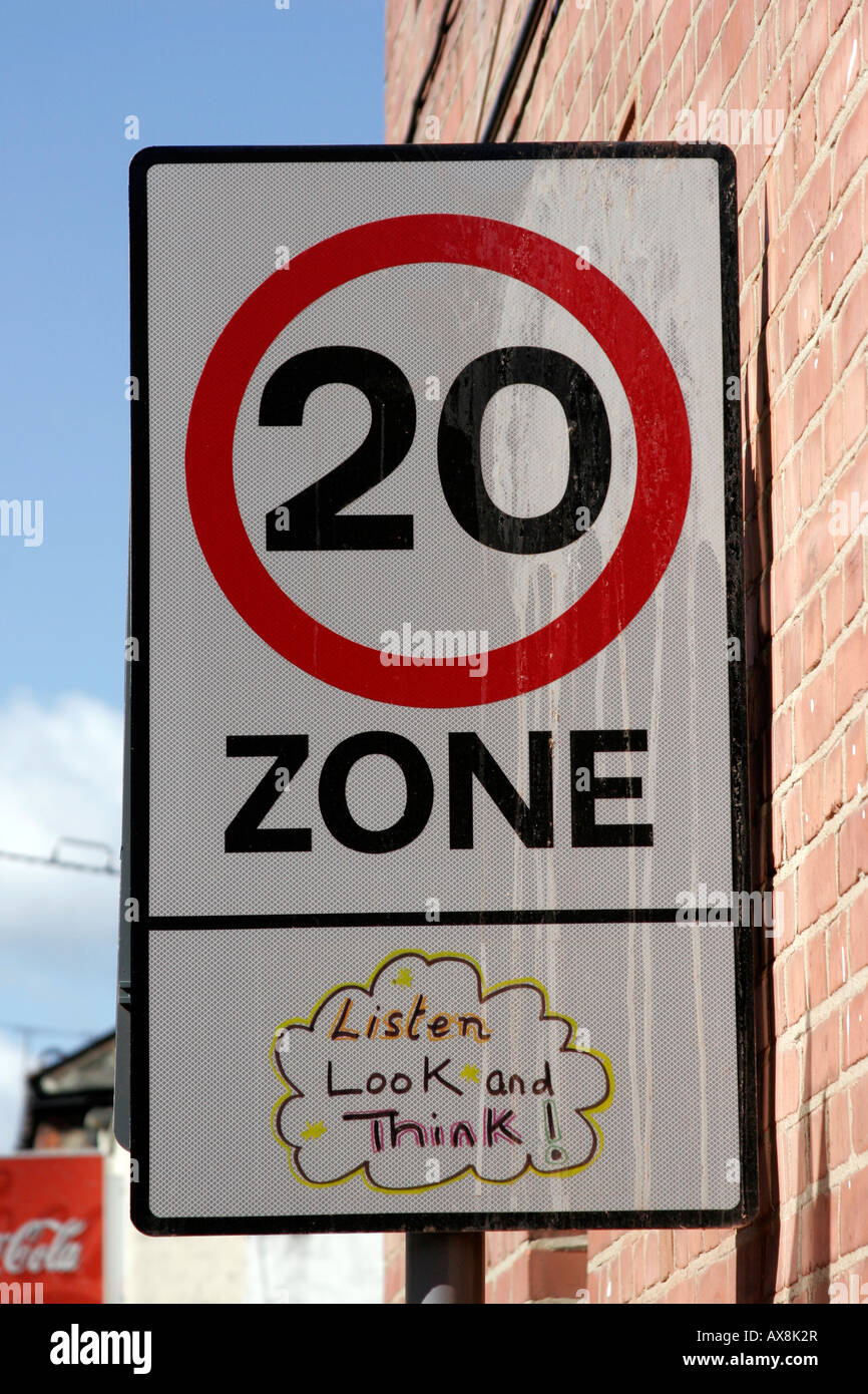 Twenty MPH road sign in safety zone in Willesden Green, North West London Stock Photo