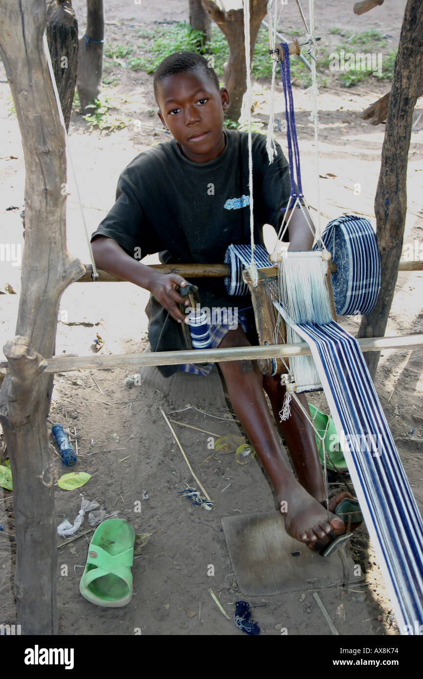 Young boy weaving in the Upper Eastern Region of Ghana, West Africa
