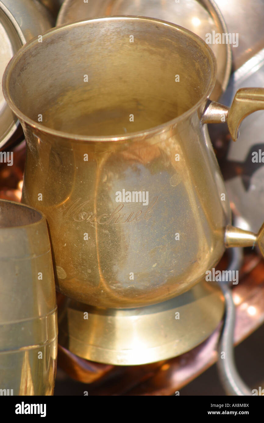 shiny gold coloured ale beer mug drinking vessel Stock Photo
