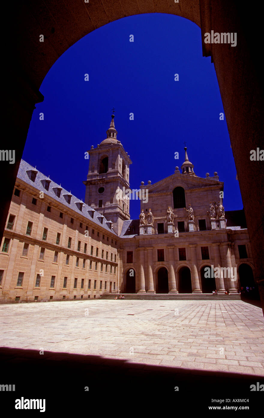 Basilica, Patio of the Kings, Royal Monastery of San Lorenzo de El Escorial, royal palace, San Lorenzo de El Escorial, Madrid Province, Spain, Europe Stock Photo