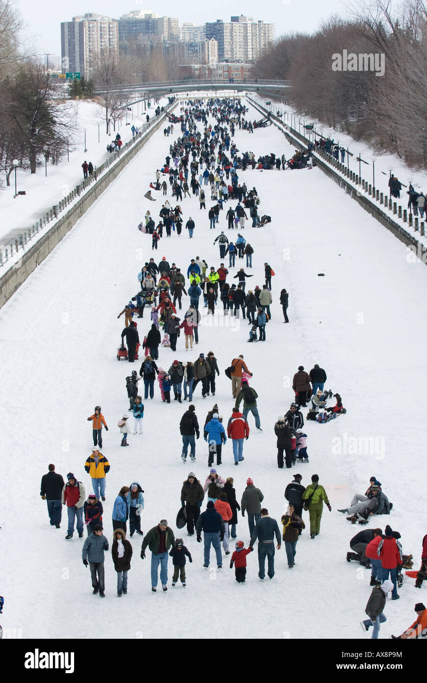 Skaters enjoy a day out on Ottawa Canadas Rideau Canal, the worlds largest skating rink Stock Photo