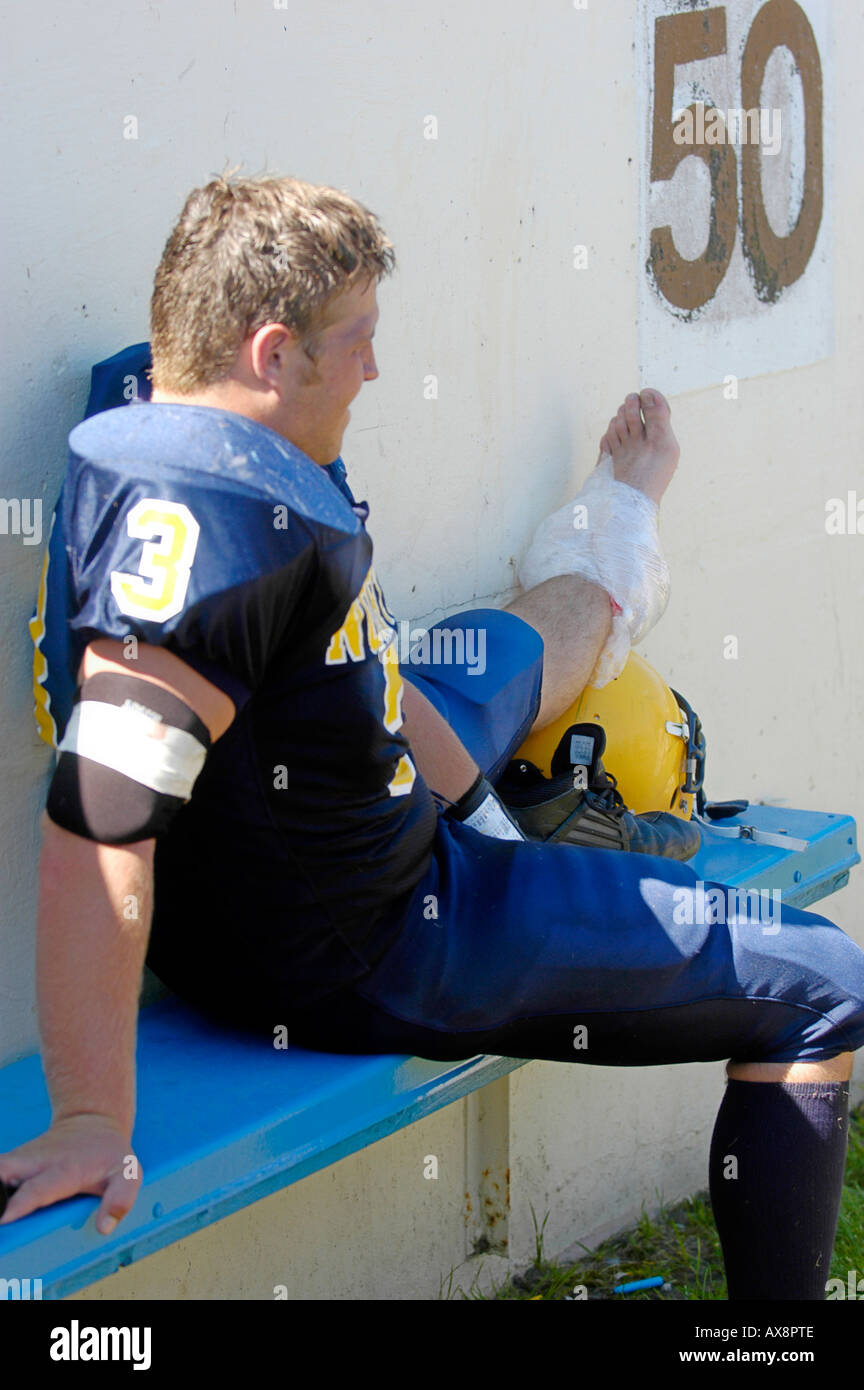 American High School Football Action sustaining injury Stock Photo Alamy