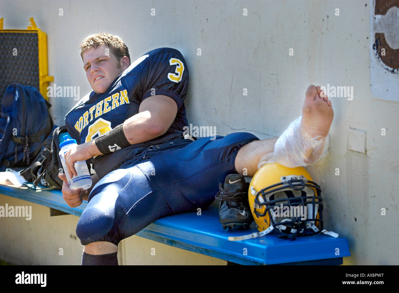 American High School Football Action sustaining injury Stock Photo Alamy