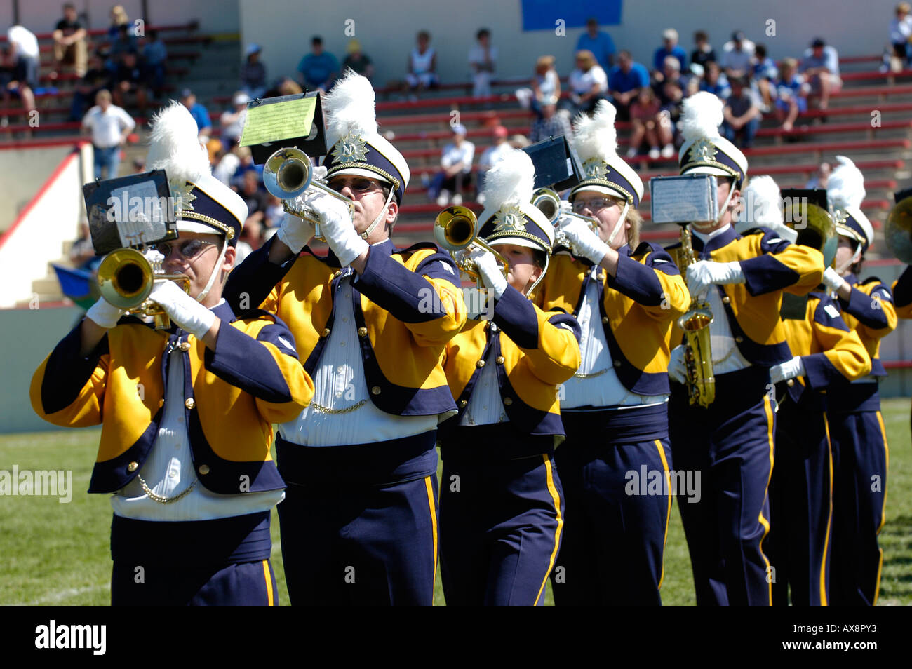 American High School Marching Band performs during the halftime of a