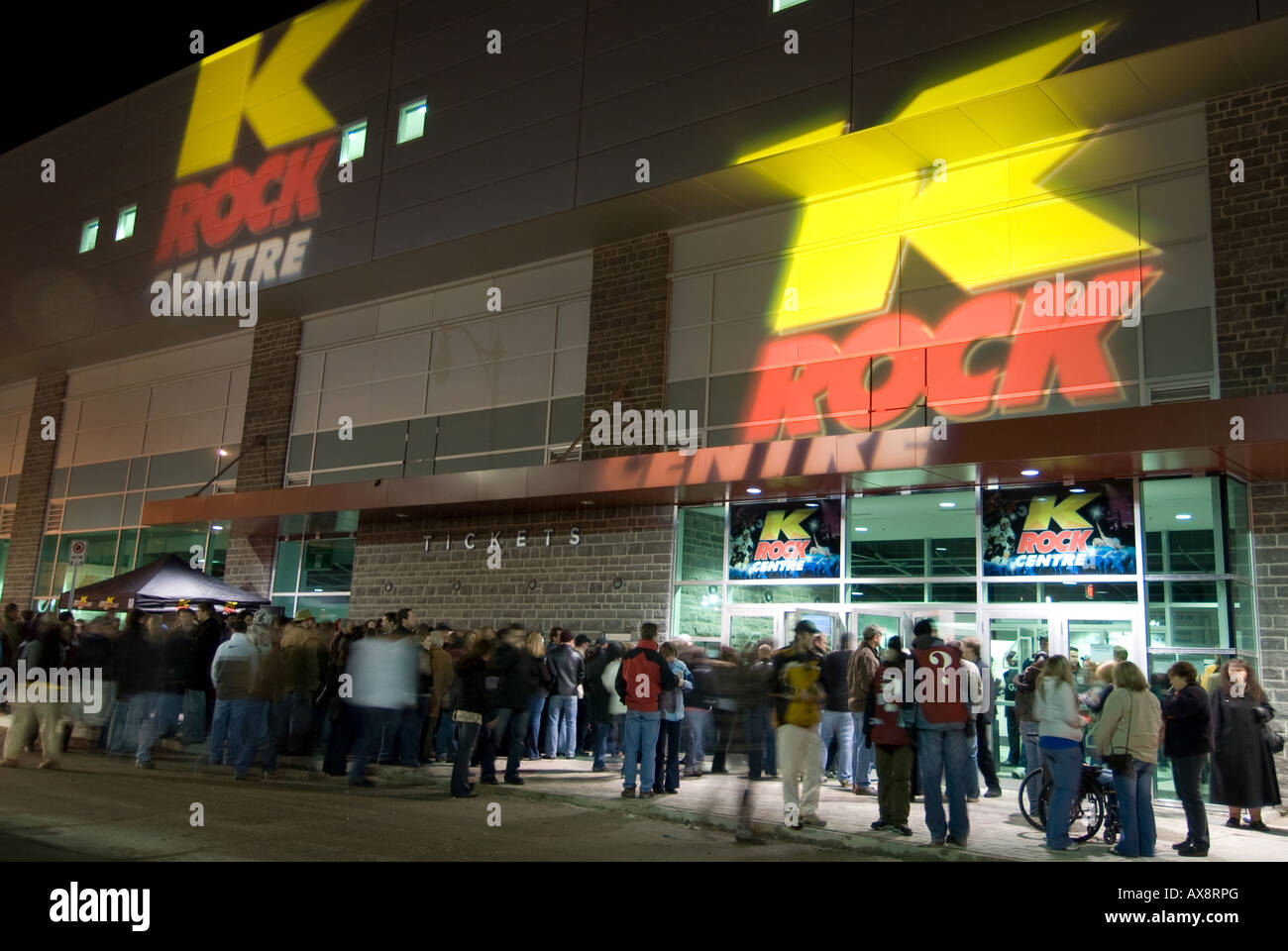 A crowd gathers outside the new K Rock Centre for the Tragically Hip concert in Kingston Ontario on Feb 23rd 2008 Stock Photo