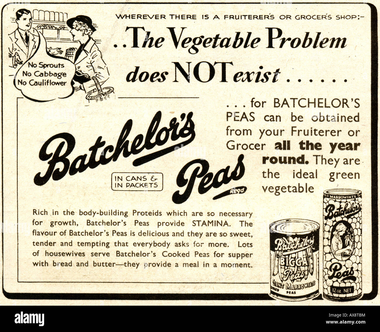 Batchelor's canned Peas Advertisement from Screen Pictorial Summer Annual 1939 FOR EDITORIAL USE ONLY Stock Photo