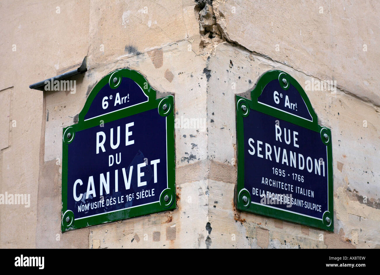 Street signs in the 6th Arrondissement of Paris France Stock Photo