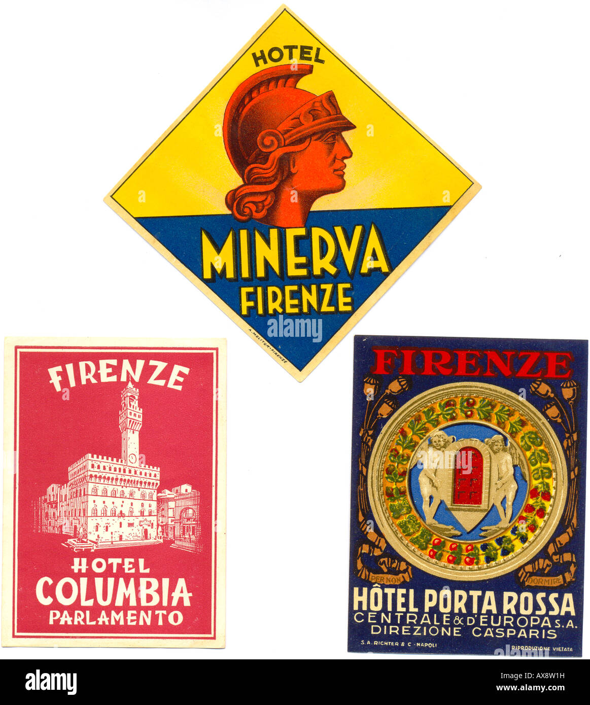 Florence, Italy, hotel luggage labels 1930s Stock Photo