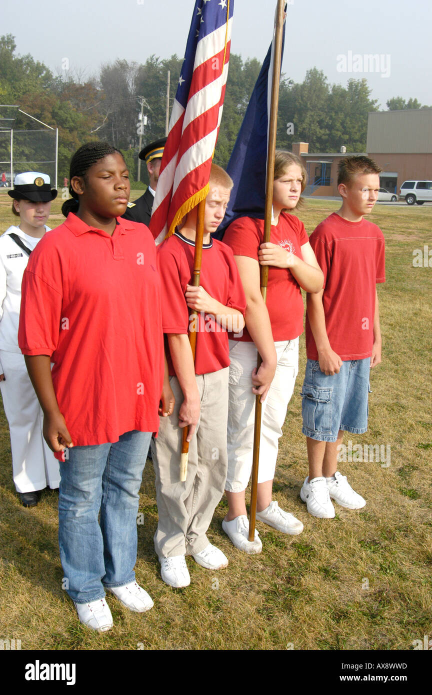 Middle School Honor Guard with students Stock Photo