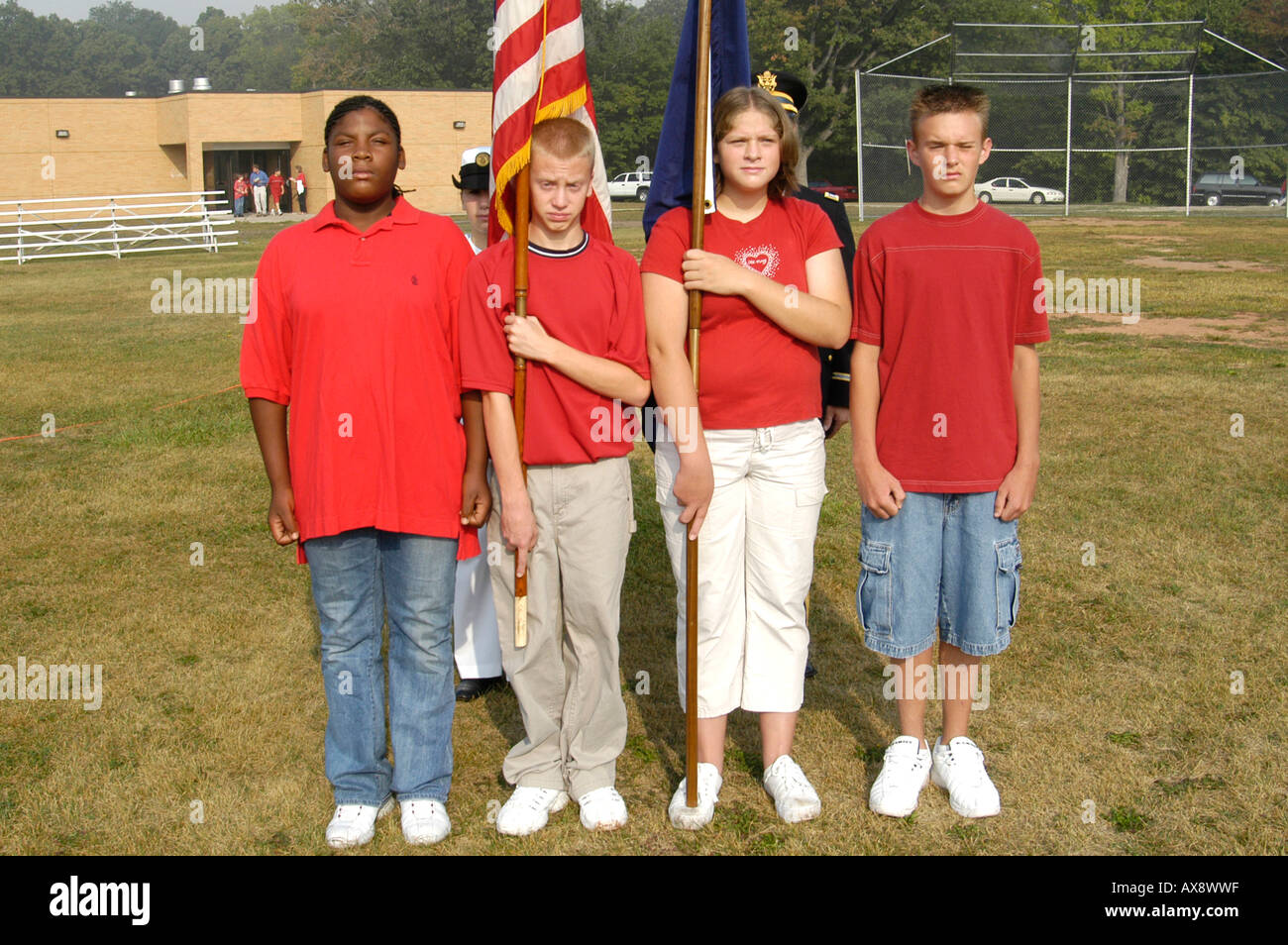Middle School Honor Guard with students Stock Photo