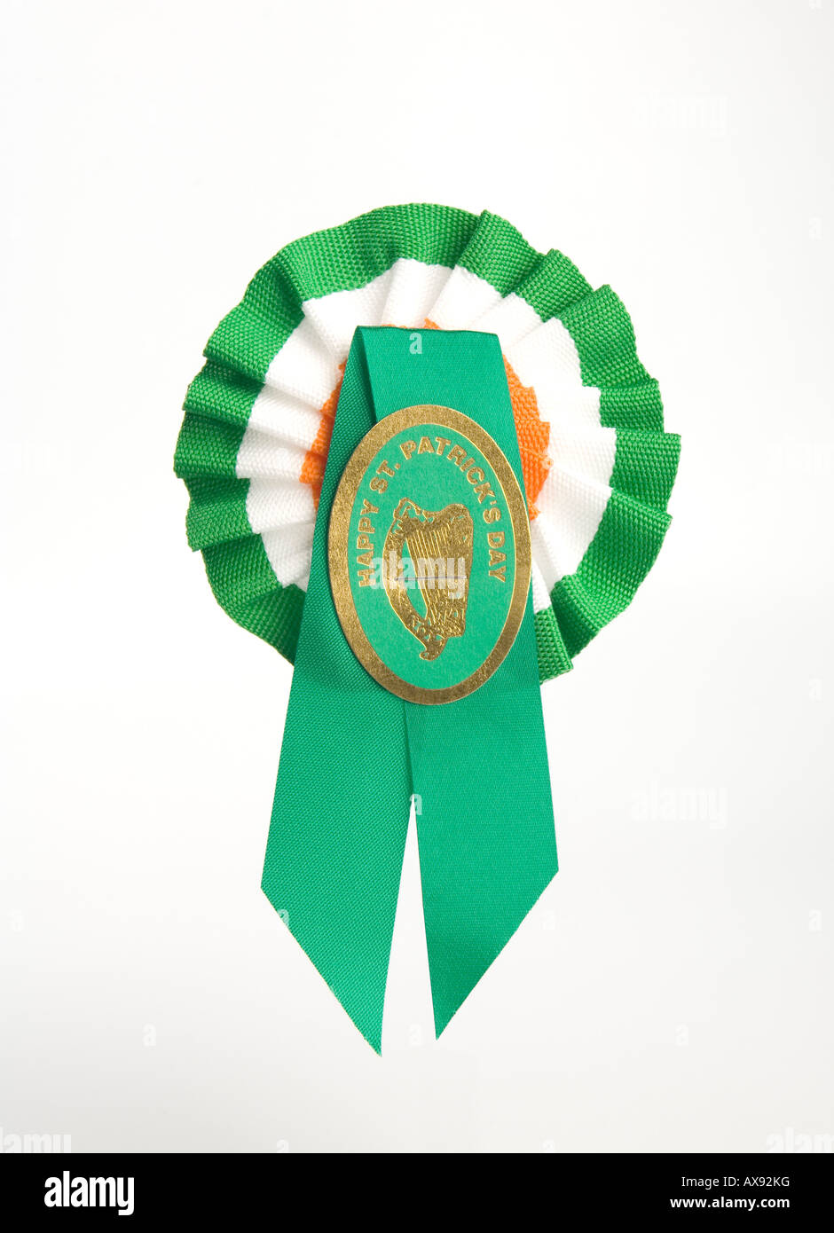 In Ireland a colourful badge is sometimes worn, with or without Shamrock, on St Patricks Day, March 17th Stock Photo