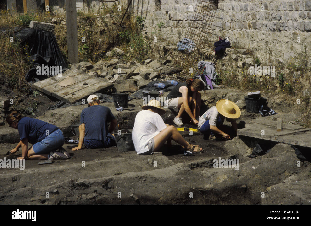 Archeological dig, Douai France, 8th century monastery. Stock Photo