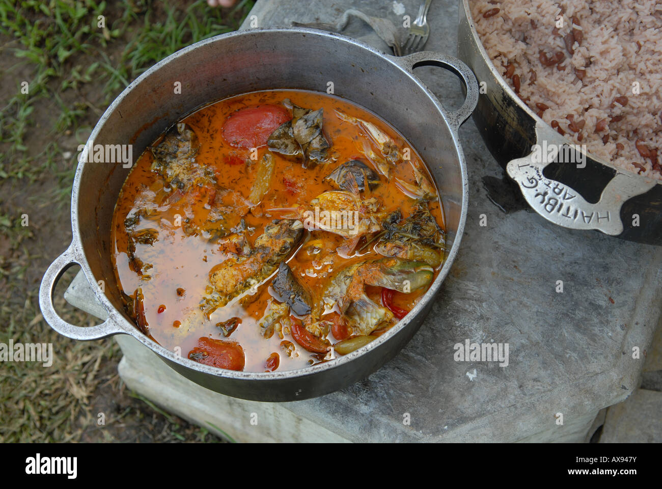 ray fish stew (court bouillon) cooked on open fire barbecue, creole cuisine Stock Photo Alamy