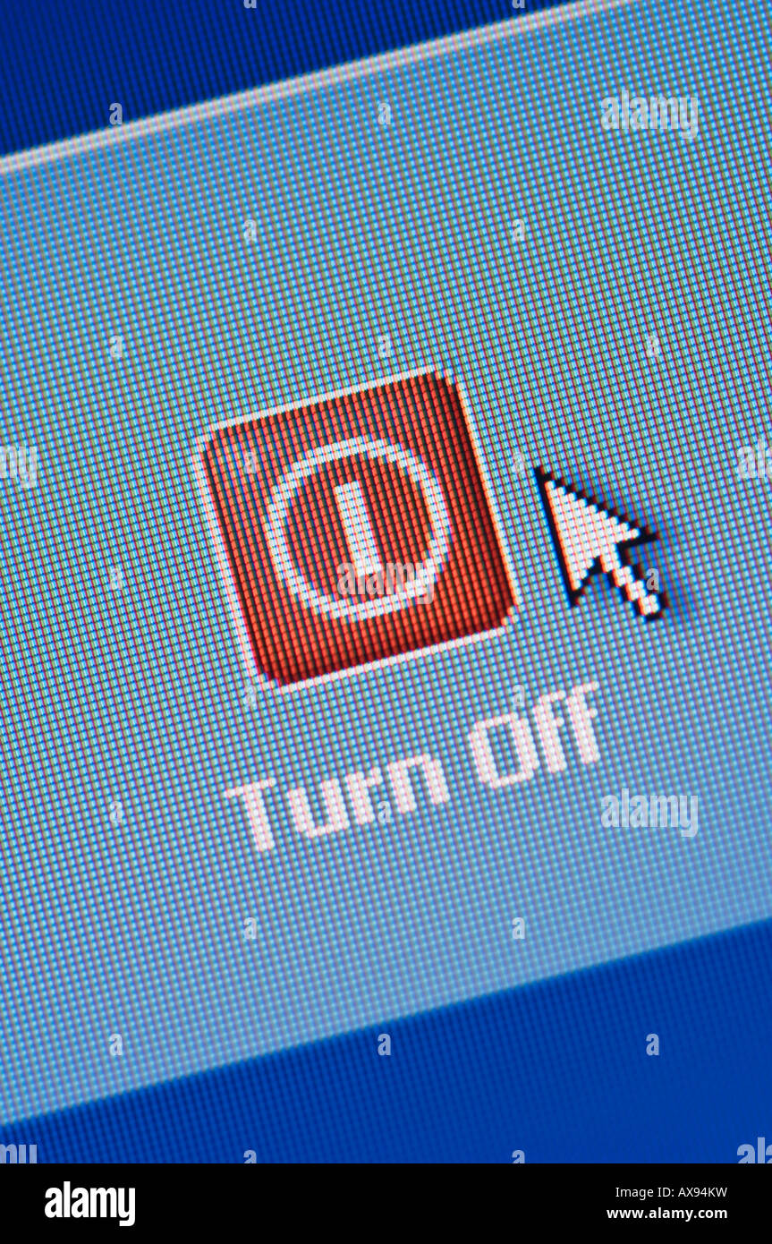 Macro screenshot of turn off icon on computer screen Stock Photo