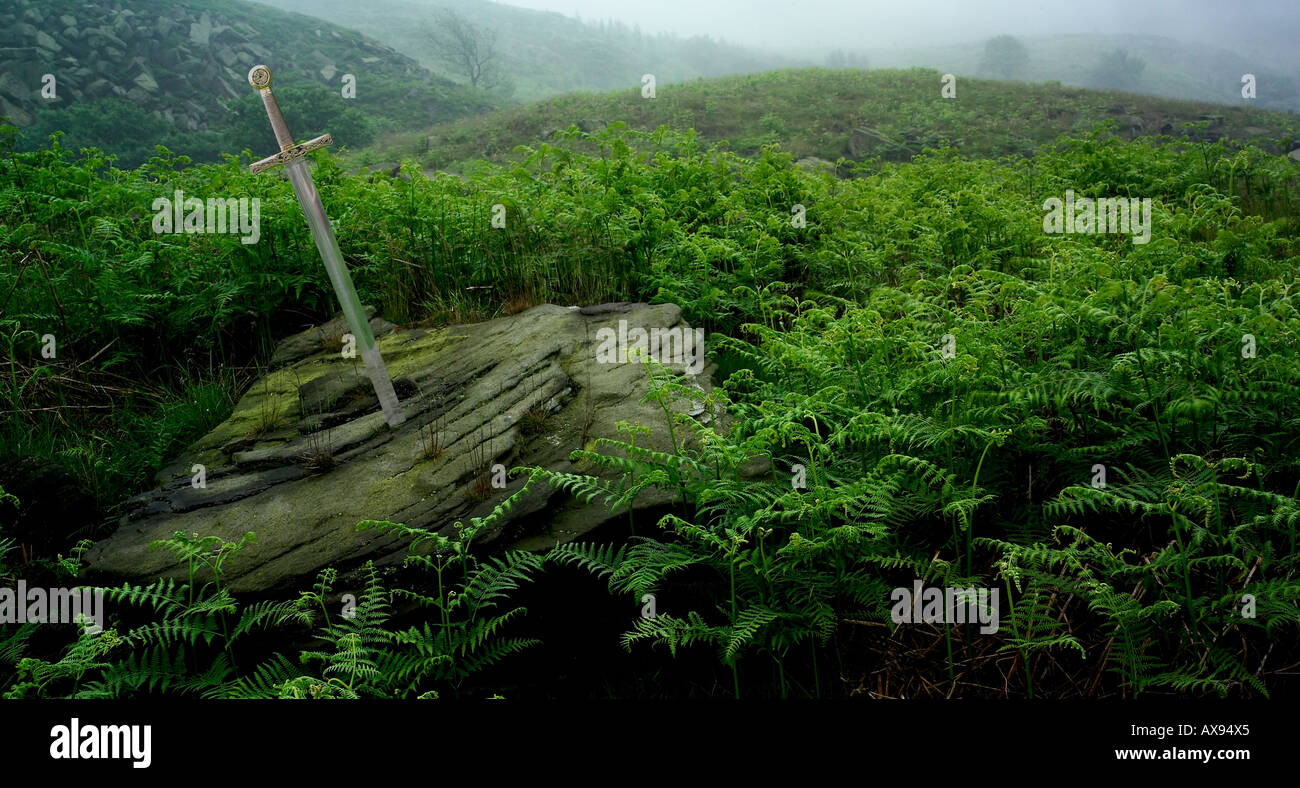 excalibur sword in stone. Stock Photo