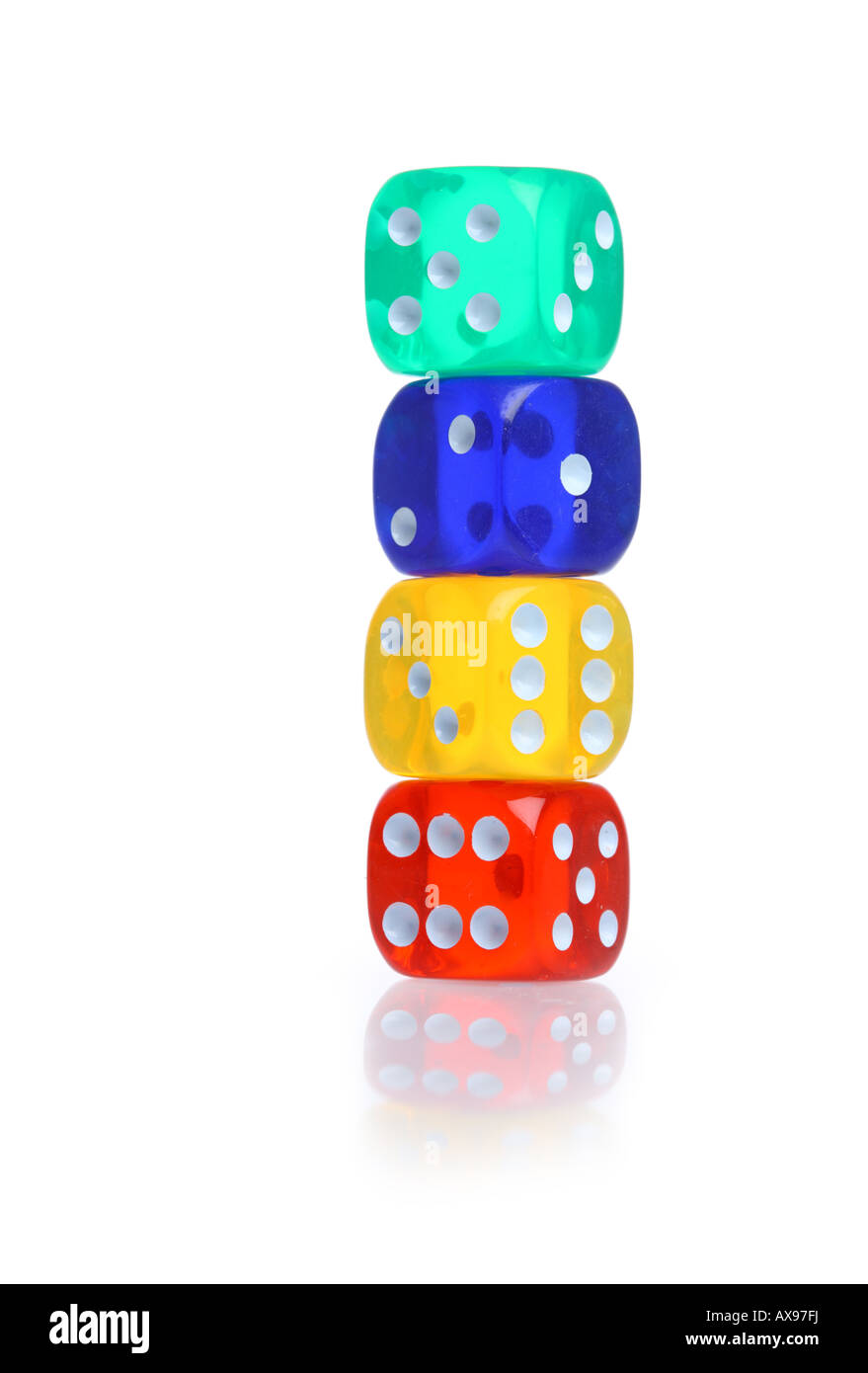 Colorful dice cut out on white background Stock Photo Alamy