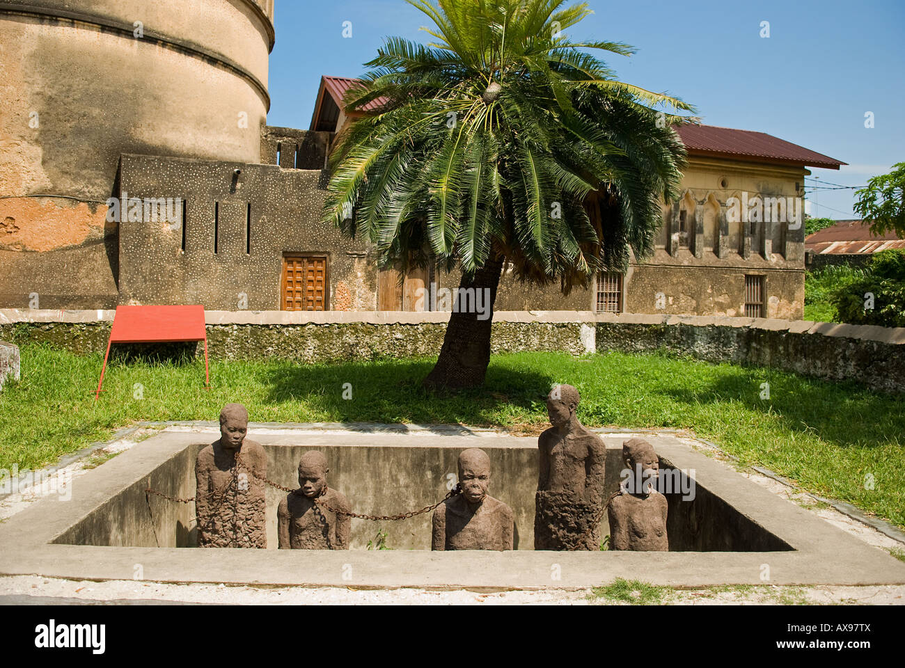 Memory for the Slaves in the Anglican Christ Church Cathedral's garden in Stone Town, Zanzibar, Tanzania Stock Photo