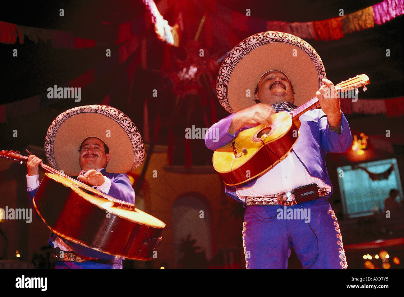 Two musicians in Traditional costume playing the guitar, Mariachi, Band