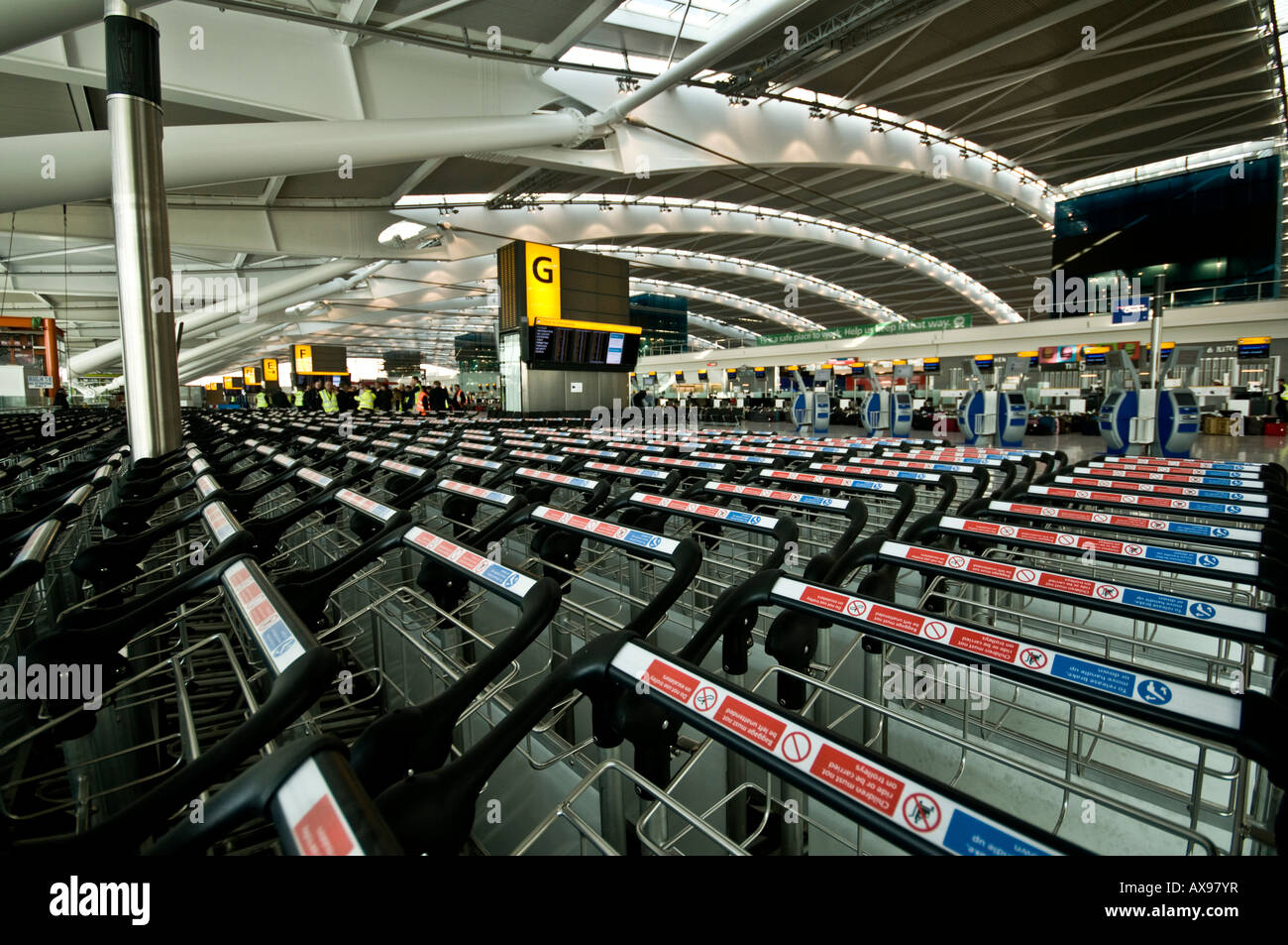 Baggage trolleys in london Heathrow Terminal 5 Stock Photo