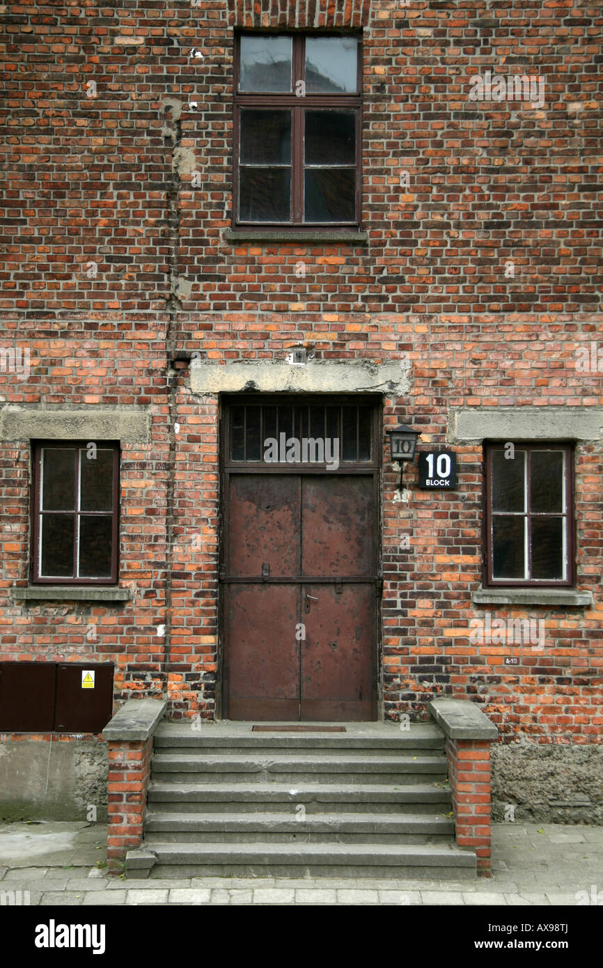 The main entrance door to Block 10, Auschwitz-Birkenau Museum, Oswiecim, Poland. Stock Photo