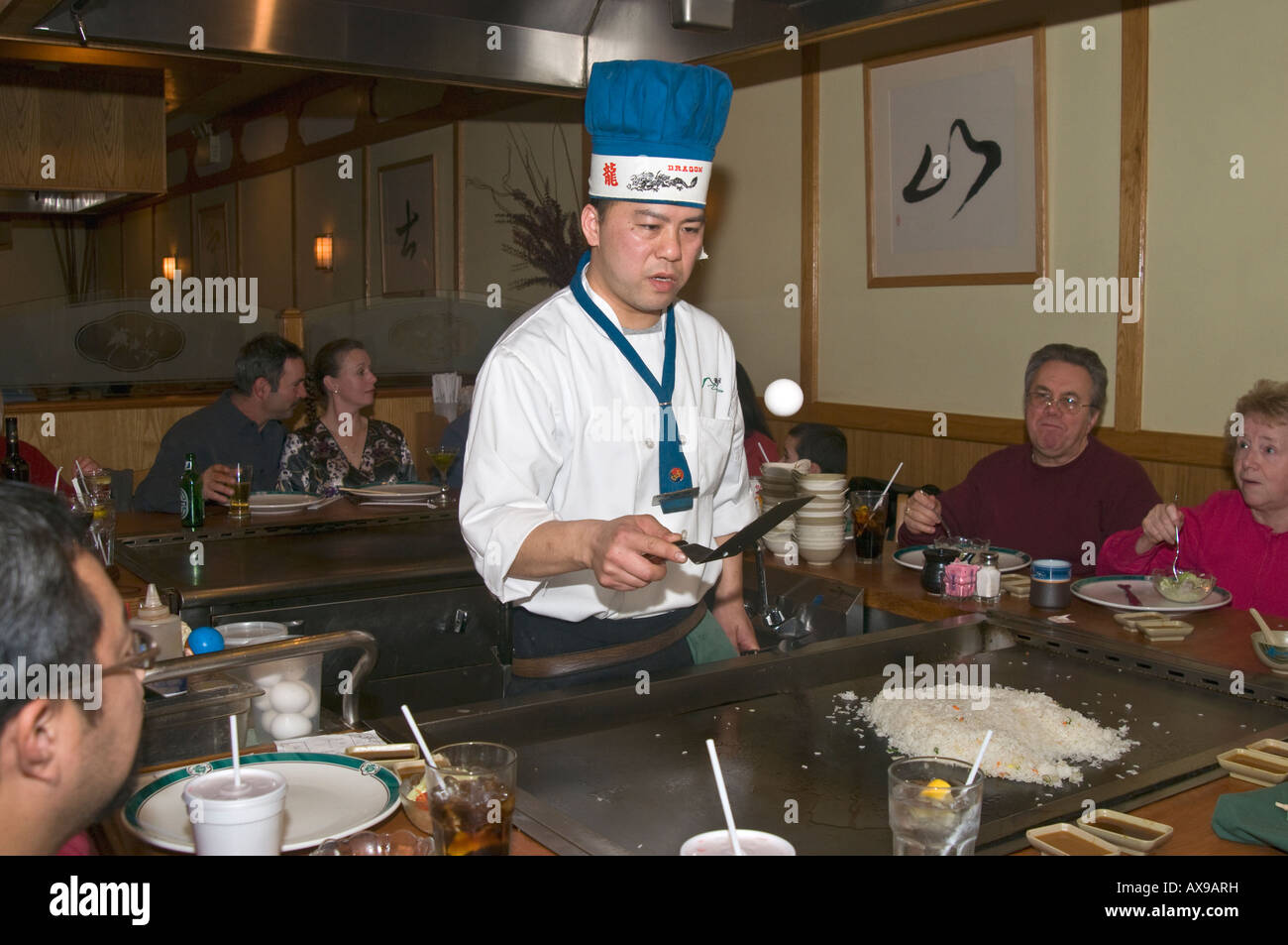 Chef performs juggle with egg; ,Mount Fuji restaurant,Southampton,PA