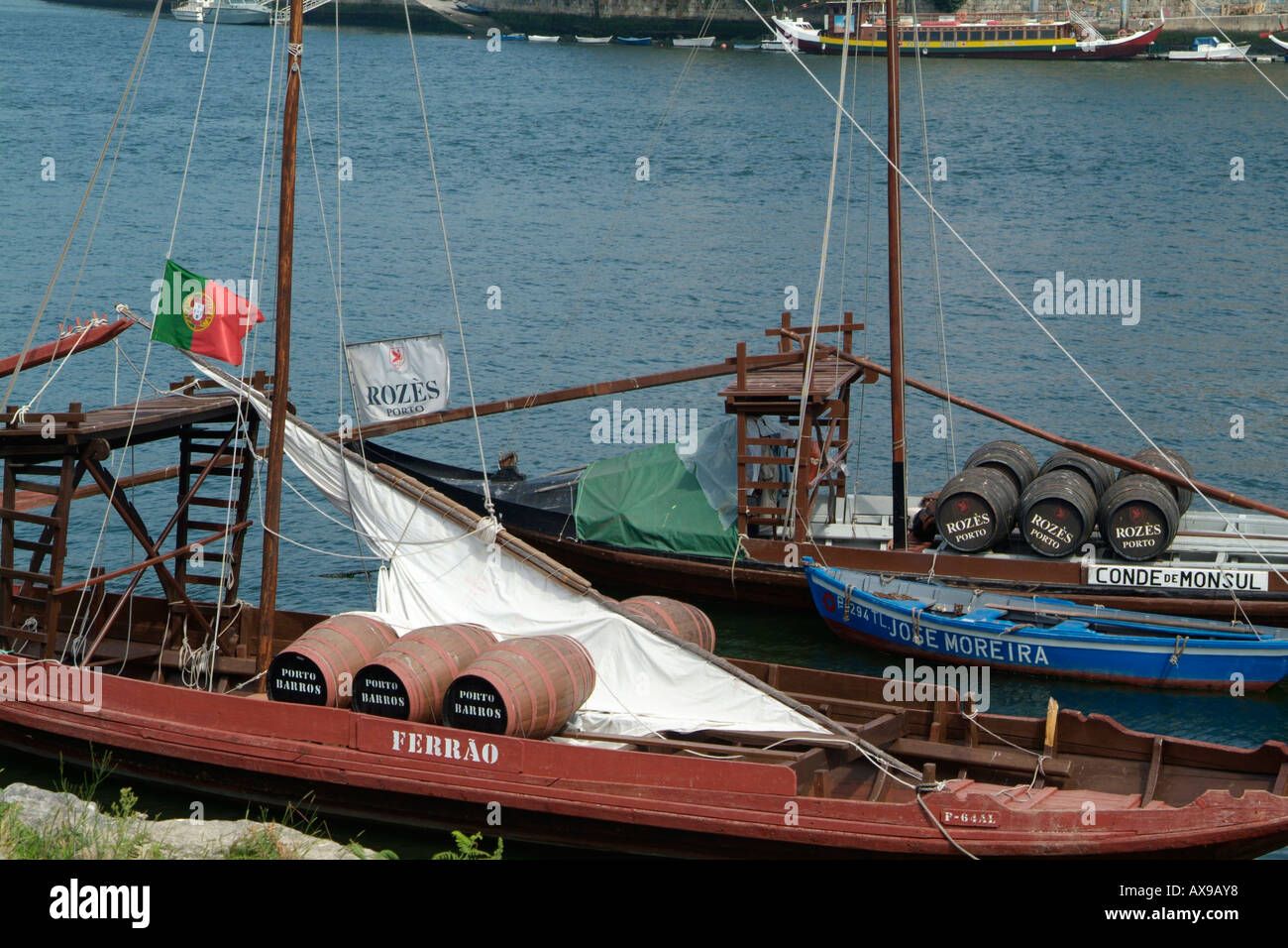 Port wine barges in Douro River Stock Photo Alamy