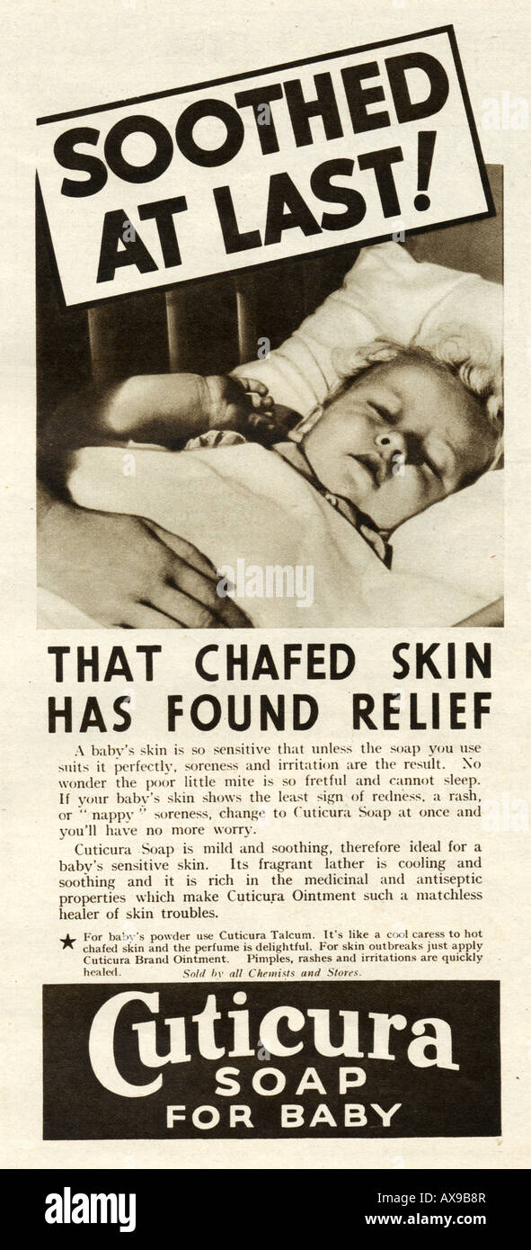 Cuticura Baby Soap Talcum and Ointment Advertisement from Screen Pictorial Summer Annual 1939 FOR EDITORIAL USE ONLY Stock Photo