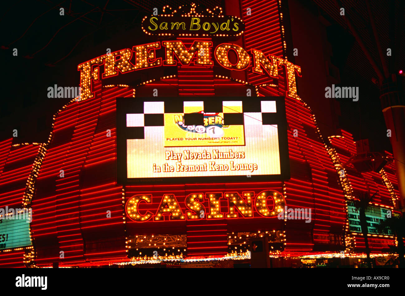 Sam Boyd’s Fremont Casino at night, Las Vegas, Nevada, USA Stock Photo