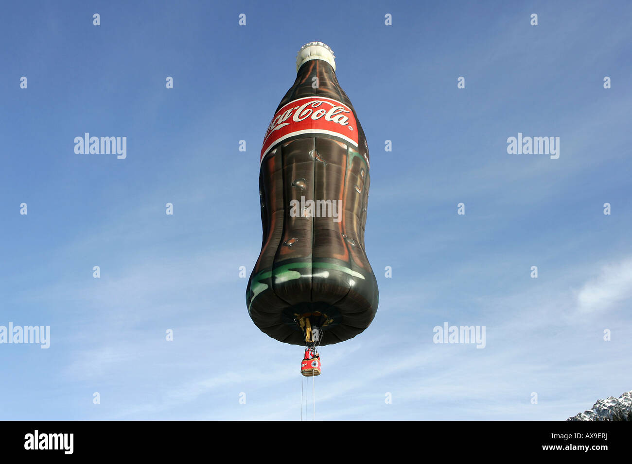 Hot-air balloon in the shape of a Coca-Cola bottle, Filzmoos, Austria Stock Photo